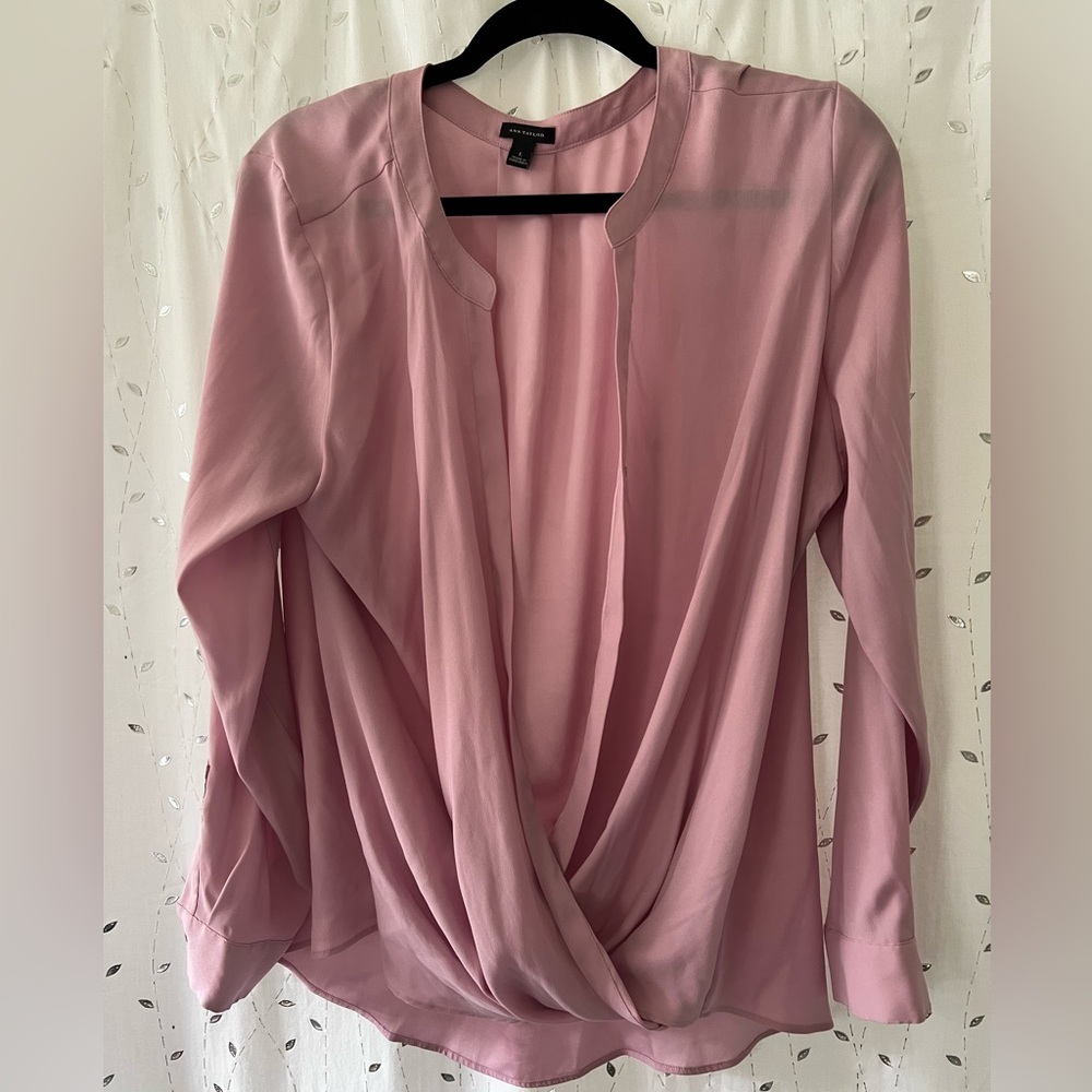 Ann Taylor Long Sleeve Rose Surplus Blouse
